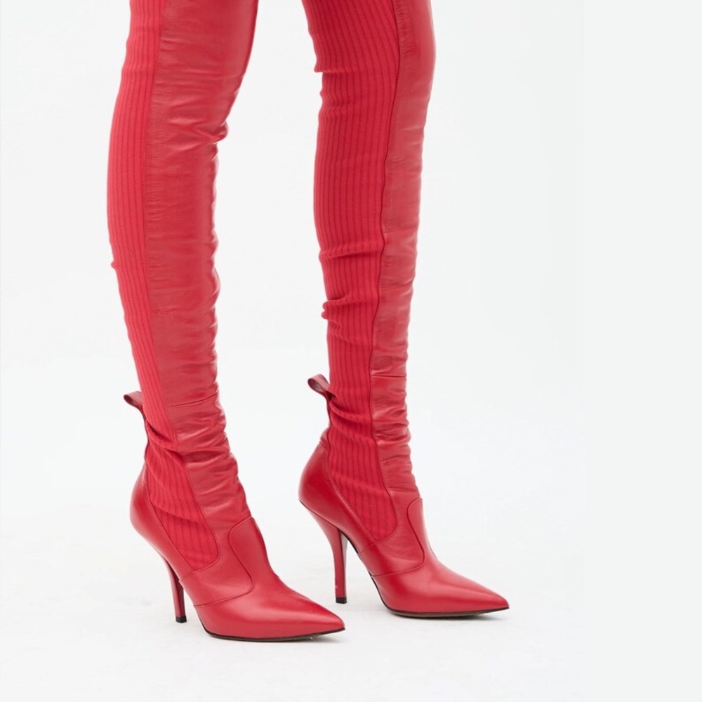Fendi Rockoko Leather Thigh-High Boots – Size 39 | Stretch Knit & Leather